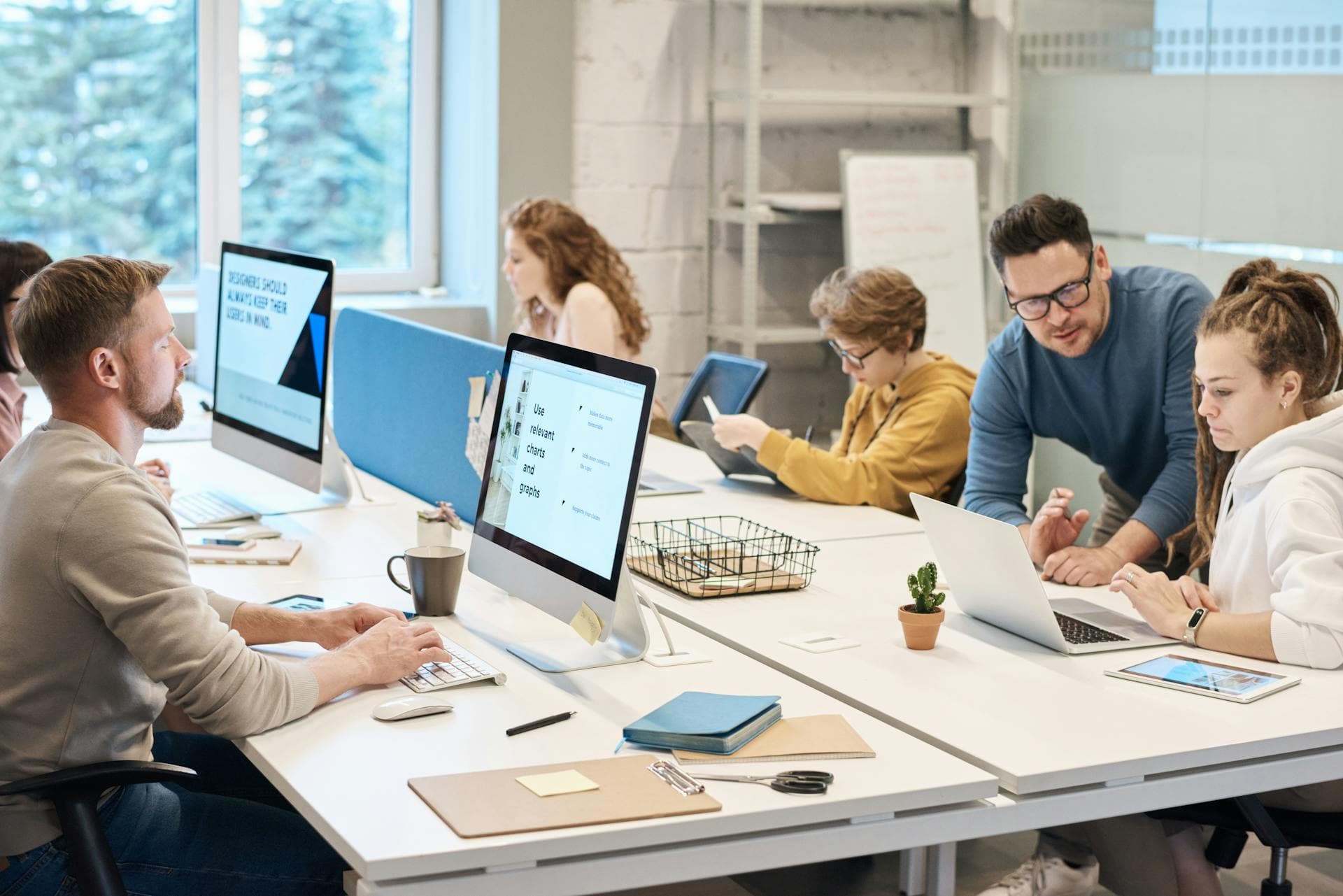 Professionals collaborating in a modern office